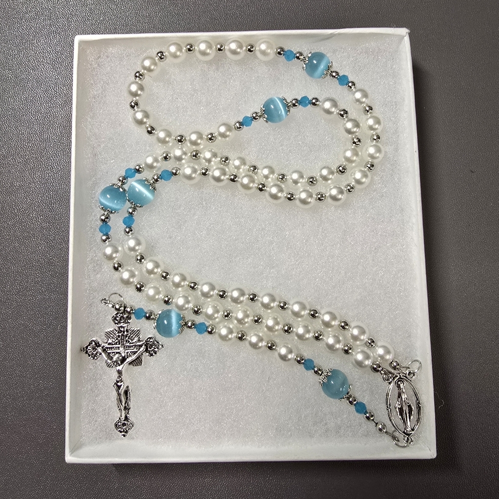 Large One Of A Kind Hand Crafted Rosary Made With Imitation Pearl
